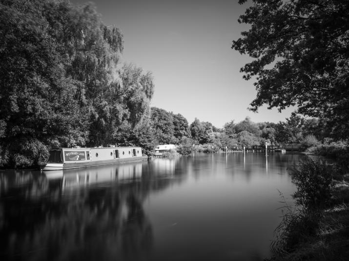 Infra red image converted to black and white looking back at Walsham Lock