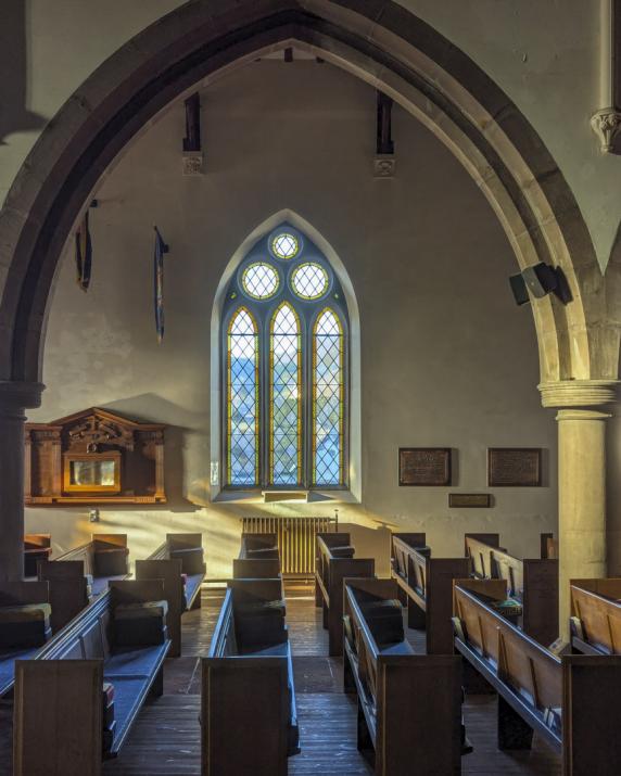 Pews and a window