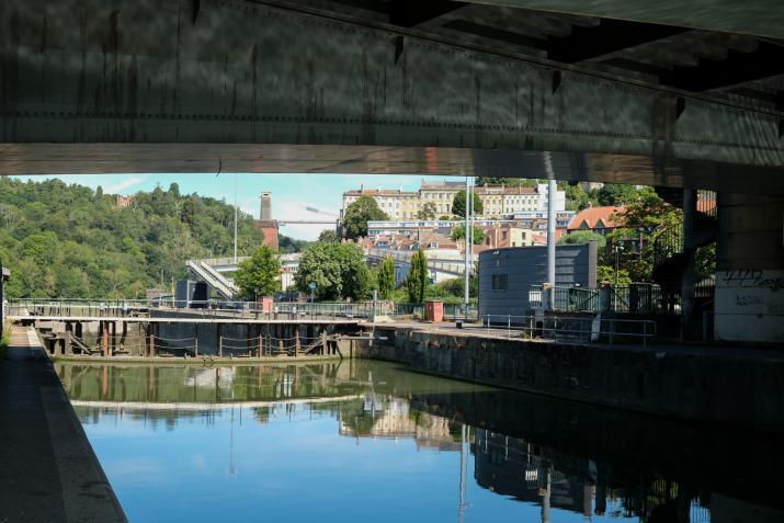 Under the swing bridge