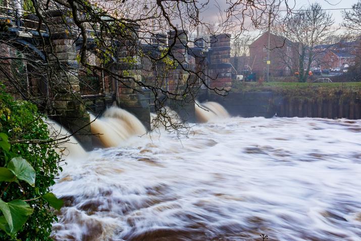 Sluices on River Weaver in full flow