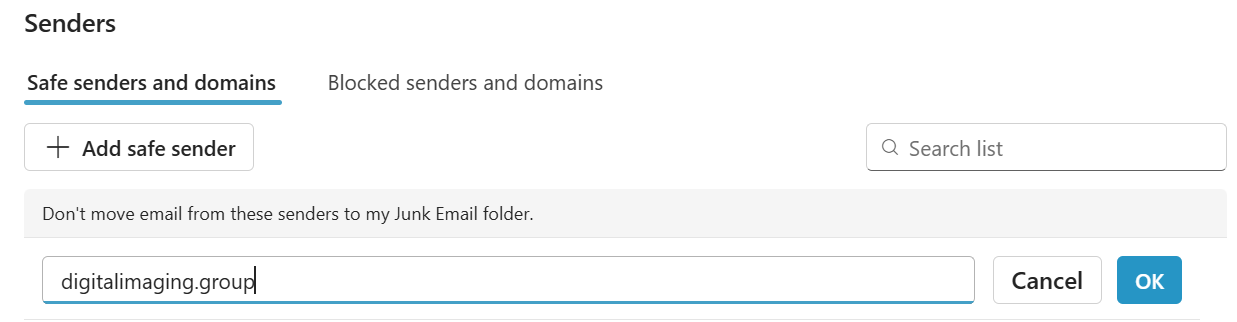 Adding a Safe Sender