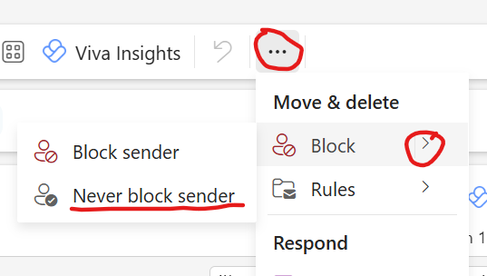 Never Block Sender
