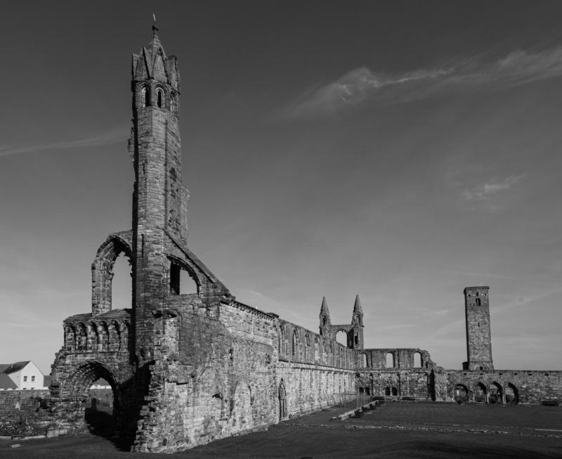 St Andrews CathedralTWT SITEES OF RELIGIOUS INTEREST  ST ANDREWS, FIFE 			  The town of St Andrews has an important place in the history of Christianity within Scotland stretching back to the late Middle Ages when local churches obtained what were believed to be relics of the Apostle Andrew. It came to be regarded as the religious capital of Scotland and the Cathedral, on which work began in around 1160 was the largest building in mediaeval Scotland.  This walk will take in several sites of note  1.	Blackfr